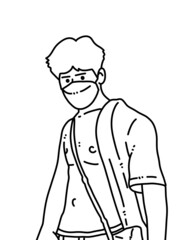 black and white of cute man cartoon for coloring