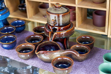 Closeup of a complete set of traditional Chinese tea set