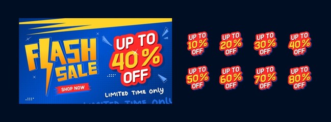 Naklejka premium Flash sale banner and discount tag collection