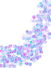 Neon foil confetti scatter vector background. Round glowing spangle particles holiday glitter top view. New Year confetti placer shiny pattern.