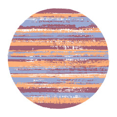 Circle vector geometric shape with striped texture of watercolor horizontal lines. Planet concept with old paint texture. Badge round shape logotype circle with grunge background of stripes.