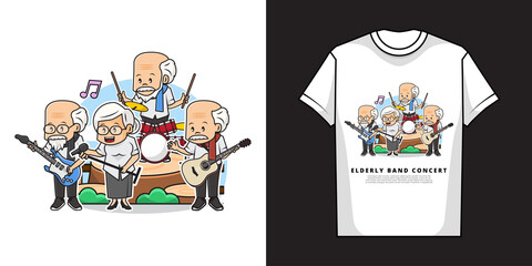 Illustration Vector Graphic of Elderly Band in Concert with T-Shirt Mockup Design