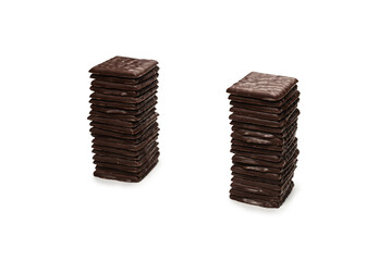 Dark chocolate candies isolated on white background.