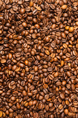 Coffee beans on a white background. Top view.