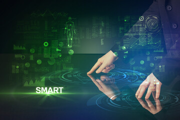 Businessman touching huge display concept