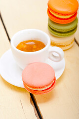 colorful macaroons with espresso coffee