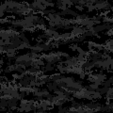 Black digital camouflage seamless pattern. Vector