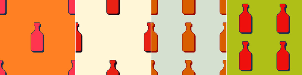Rum bottles seamless pattern. Line art style. Outline image. Colored repeat template. Party drinks concept. Illustration on color background. Flat design style for any purposes