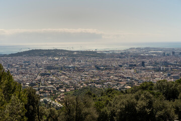 Panoramic view of the city of Barcelona from the Tibidabo mountain in the Collserola natural park