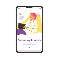 Sedentary and inactivity concept for onboarding page, flat vector illustration.