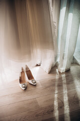 Fototapeta na wymiar manolo blahnik haute couture bride designer shoes
