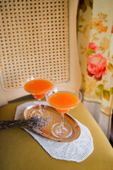Aperol spritz cocktail in beautiful glasses, selective focus
