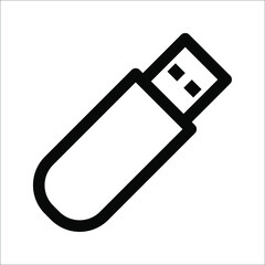 USB flash drive icon. Black icon isolated on white background. USB flash drive silhouette. Simple icon. Web site page and mobile app design vector element.