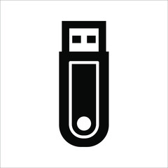 USB flash drive icon. Black icon isolated on white background. USB flash drive silhouette. Simple icon. Web site page and mobile app design vector element.