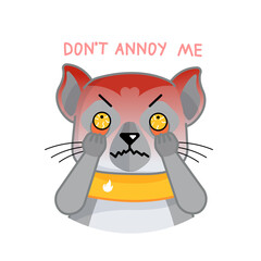 Cartoon funny lemur show anger, annoying, nervous, mad, furious emotion. Vector animal illustration for emoji, sticker, print with words don't annoy me.