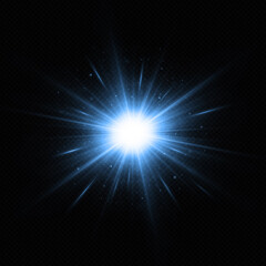 Fototapeta na wymiar Shining blue star isolated on black background. The star burst with brilliance. Glow effect.