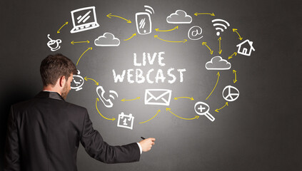 businessman drawing social media icons