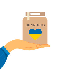 Donations to Ukraine. Help for refugees, humanitarian aid. vector illustration. isolated.