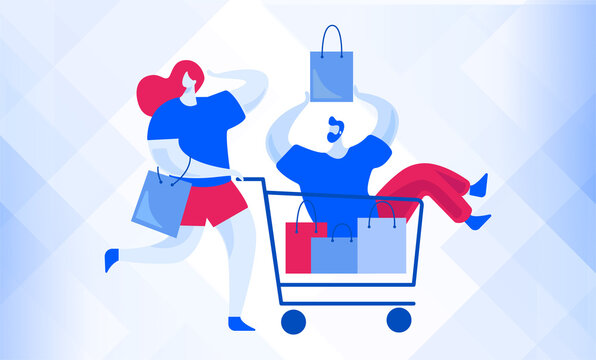 illustration of a person holding a shopping cart | shop | purchases 