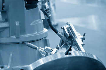 The automatic welding robot working with automotive parts assembly processing.