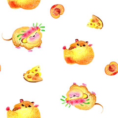 watercolor seamless pattern with  cute mouse