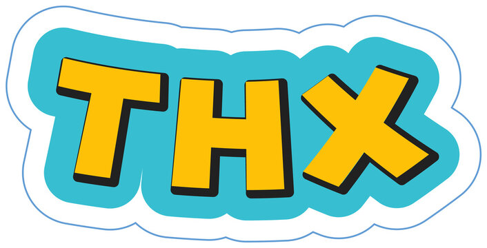 Colorful thx sticker, cartoon style patch badge with text, thanks. Thank you icon, gratitude symbol. Design element for stickers, posters, emblems. Thx lettering isolated on white background