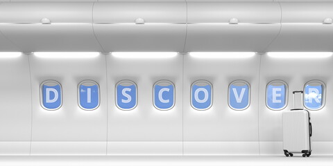 Airliner portholes with Discover text. 3d rendering