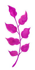 Watercolor pink leaves on branch