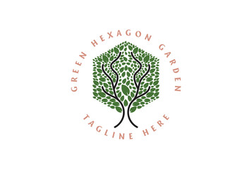 Hexagon Tree Leaf for Cutting Grass Park Garden Logo Design Vector