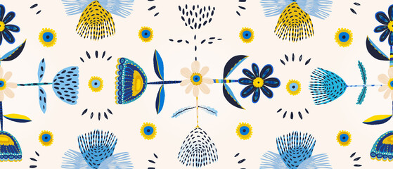 Ukrainian national style ornament abstract floral pattern. Collage contemporary hand drawn print.