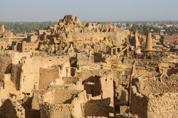 View of Shali Fortress ruins in old town. Siwa oasis in Egypt.