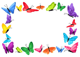 Obraz na płótnie Canvas Frame design with decorative butterflies. Colorful abstract insects.