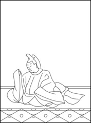 線画百人一首 No.016
