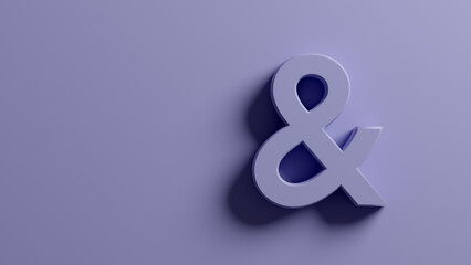 Ampersand symbol on pastel purple background. 3D rendering. - obrazy, fototapety, plakaty