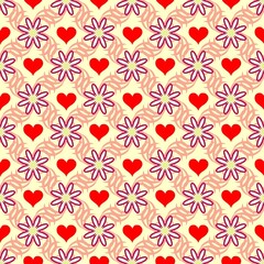 Abstract pattern with wavy line flower and heart