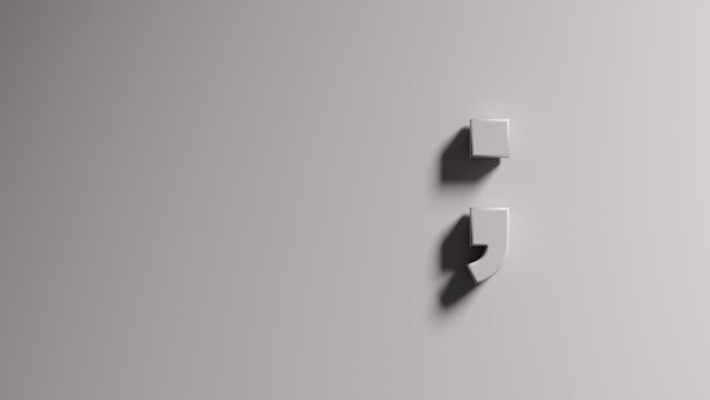 Semicolon symbol or sign on gray background. 3D rendering.