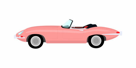 Cabriolet retro car. Color vector illustration in flat style. Isolated on white background.