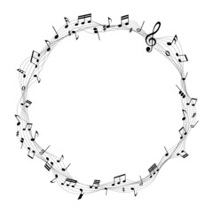 vector sheet music round frame - musical notes melody on white background	