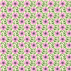 Watercolor pattern with wildflowers and flowers