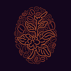 Coffee art symbol. Vector abstract branch, beans