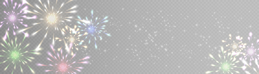 Bright colorful fireworks on a transparent background. Vector