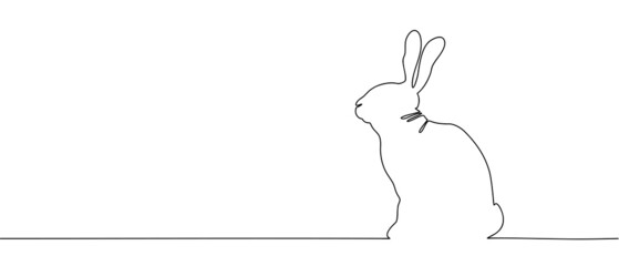 Rabbit symbol of New Year, one line drawing, vector illustration.