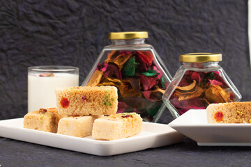 Milkcake Kalakand Burfi Or Alwar Ka Mawa Barfi Mithai Is Made Of Khoya Mawa Malai Badam Khoa Ghee Mava Badaam Kaju Pista Is Enjoyed On Deepawali, Dussehra, Navaratri, Rakshabandhan, Rakhi Janmasthami