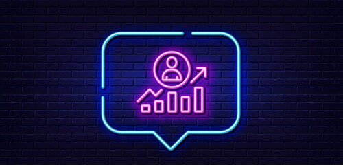 Neon light speech bubble. Business results line icon. Career Growth chart sign. Neon light background. Career ladder glow line. Brick wall banner. Vector