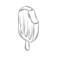 ice cream bar on a stick. Vector hand drawn illustration in vintage engraved style. Isolated on white background.