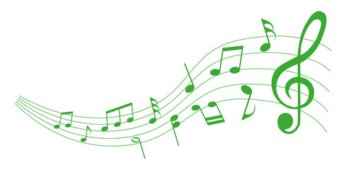 green colored  vector sheet music - musical notes melody on white background	