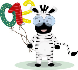 Funny cartoon zebra kid with balloons wild animal vector image.