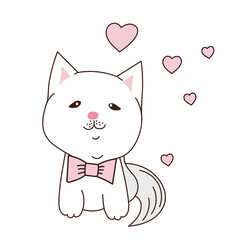 Cute white cat in love. Сharacter vector illustration.