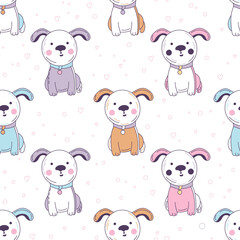 Children's print with cute dogs on a white background. Vector seamless pattern for baby wallpapers and backgrounds, fabric and wrapping paper.