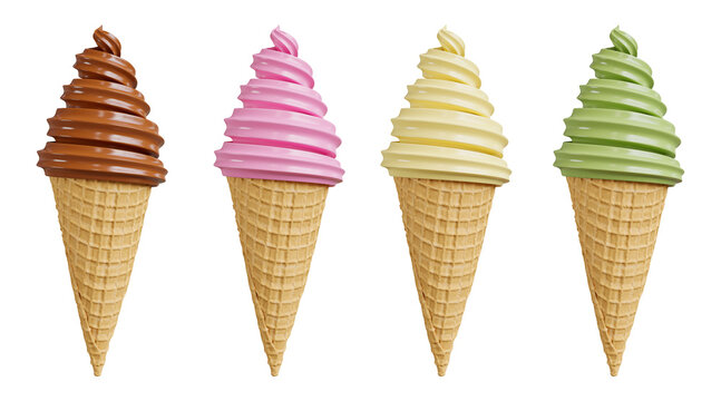 3d render of ice cream collection on white background,with clipping path.